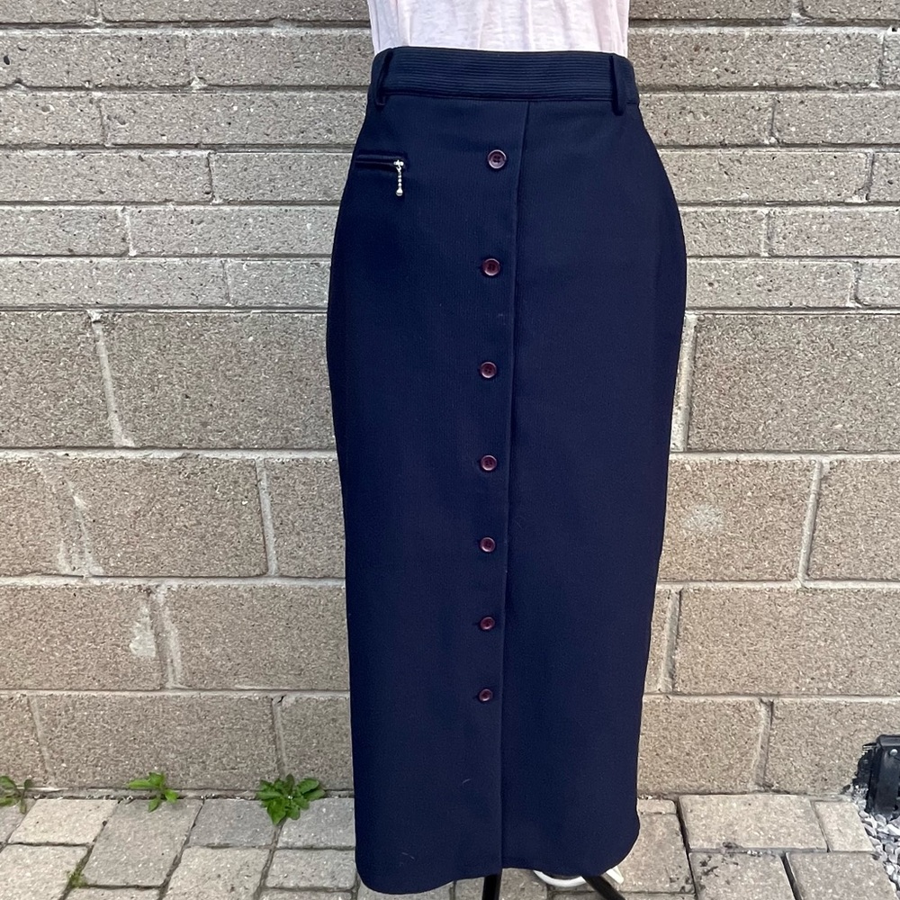 Vintage navy blue midi ribbed button-up skirt